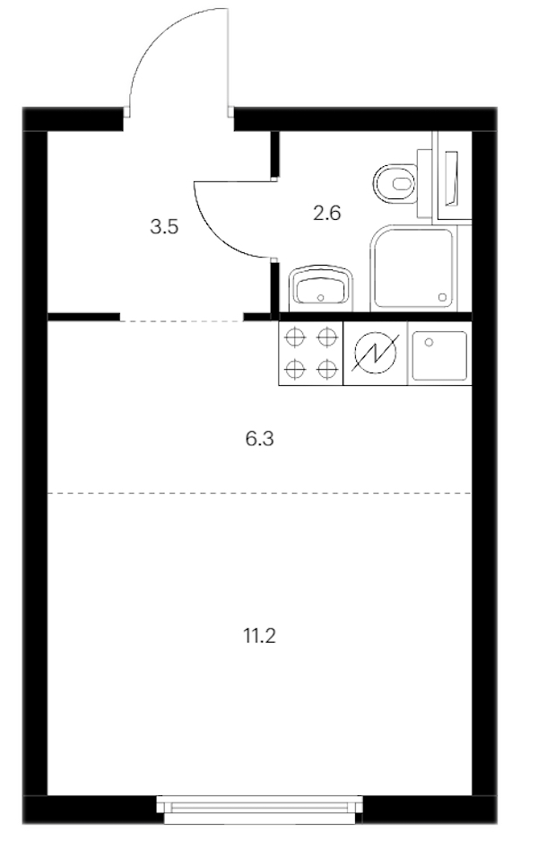 Квартира студия 23.6 м², 9/14 эт., ЖК «Витебский парк»